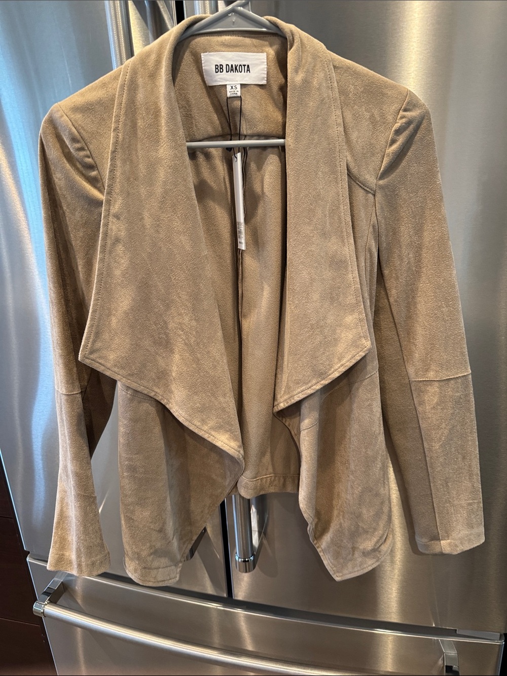 BB Dakota Taupe Suede-Look Draped Jacket